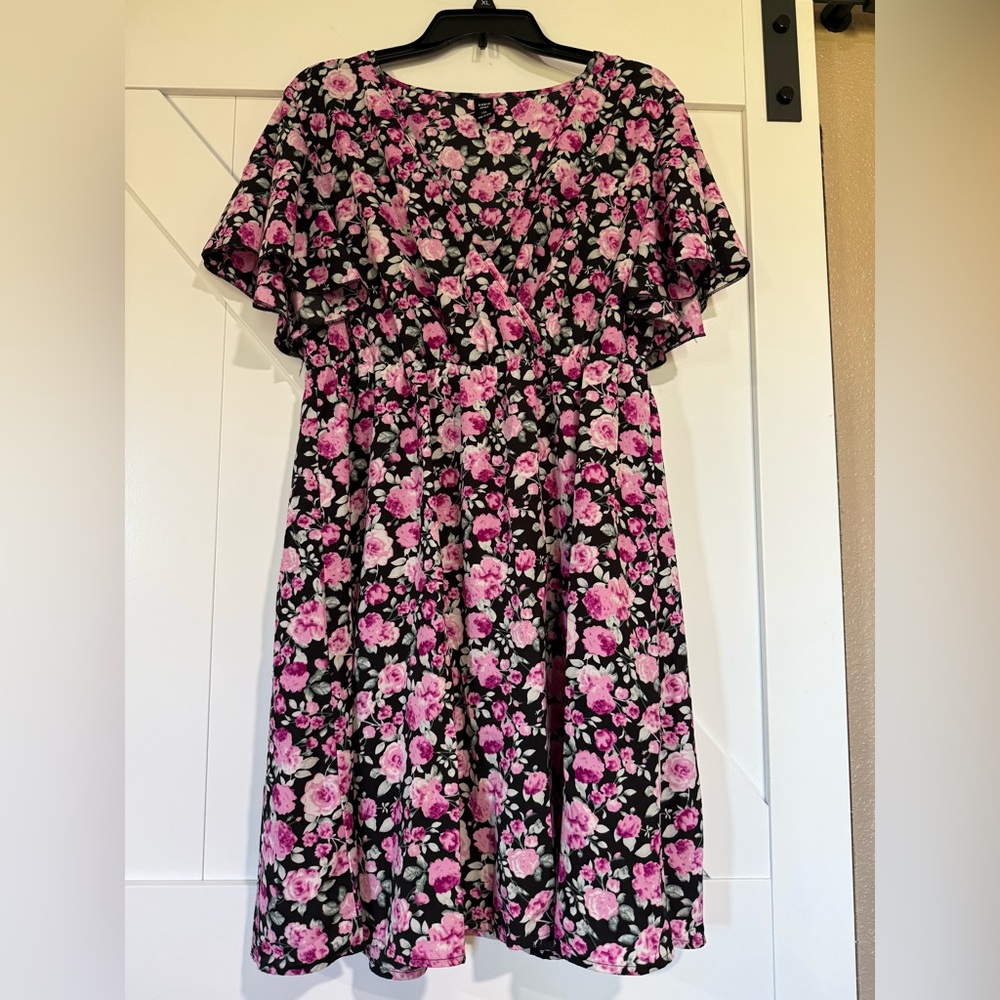 SHEIN Pink Floral Midi Dress